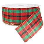 Modern Plaid Red & Green Wired Ribbon, 2-1/2" Wide, 50 Yards