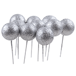 O'Creme 1.6" Silver Glitter Ball Cake Toppers, Pack of 100