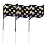 O'Creme Black & Silver Racing Flag Cake Toppers, Pack of 3