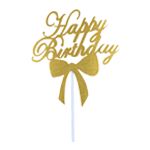 O'Creme Gold Paper 'Happy Birthday' Cake Toppers, Pack of 10