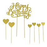 O'Creme 'Happy Birthday' and Hearts Cake Toppers, Set of 7