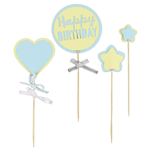 O'Creme Blue 'Happy Birthday' Cake Toppers, Set of 4