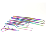 O'Creme Oil Slick Stainless Steel Tweezers & Scissors, Set of 6 