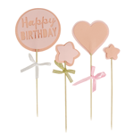 O'Creme Pink 'Happy Birthday' Cake Topper, Set of 4