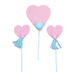 O'Creme Pink Heart Cake Toppers, Set of 3