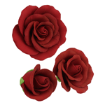 O'Creme Red Garden Rose Gumpaste Flowers - Set of 6