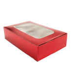 O'Creme Red Treat Box with Window, 8.5" x 5.5" x 2", Case of 200 