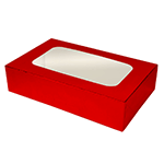 O'Creme Red Treat Box with Window, 8.5" x 5.5" x 2", Pack of 5