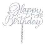 O'Creme Silver 'Happy Birthday' Cake Topper