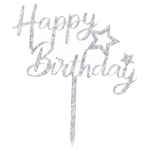 O'Creme Silver 'Happy Birthday' with Stars Cake Topper