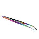 O'Creme Stainless Steel Oil Slick Curved Fine Tip Tweezers, 6.25" 