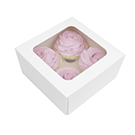 O'Creme White Cupcake Box with Window and Insert, 7" x 7" x 4", Pack of 5