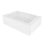 O'Creme White Cupcake Box with Window, Insert Included, 14" x 10" x 4" - Pack of 5