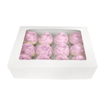 O'Creme White Window Cake Box with Cupcake Insert, 14" x 10" x 4" - Pack of 5