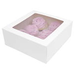 O'Creme White Window Cake Box with Cupcake Insert, 10" x 10" x 4" - Pack of 5