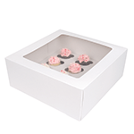 O'Creme White Window Cake Box with Cupcake Insert, 10" x 10" x 4" - Pack of 5