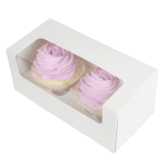 O'Creme White Window Cupcake Box with Insert, 8" x 4" x 4" - Pack of 5