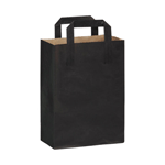Packnwood Black Paper Bag with Handle, 7.8" x 4" x 11" H, Case of 500