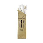 Packnwood Compostable & Heat Proof White 4 in 1 Cutlery Kit With Kraft Bag, 6", Case of 250