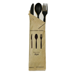 Packnwood Compostable & Heat Proof Black 4 in 1 Cutlery Kit With Kraft Bag, 6", Case of 250 