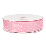 Pink with White Dots Wired Ribbon, 1-1/2" Wide, 50 Yards