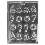 Plastic Bendable Chocolate Mold, Assorted Holiday Shapes, 16 Cavities 