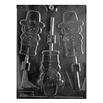 Plastic Chocolate Mold, Boy Pilgrim Lollipop, 3 Cavities