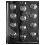 Plastic Chocolate Mold, Grooved Hearts, 12 Cavities