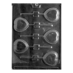 Plastic Chocolate Mold, Heart with Lace Lollipop, 5 Cavities
