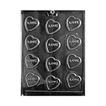 Plastic Chocolate Mold, Hearts with Love, 1 3/4"