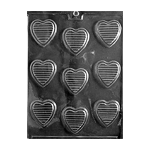 Plastic Chocolate Mold, Hearts with Ridges, 9 Cavities