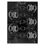 Plastic Chocolate Mold, Skull & Crossbones Lollipop, 5 Cavities