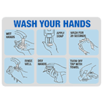 Reflective Blue & White Hand Washing Sign, 10" x 7"