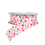 Satin White with Red Hearts Ribbon, 1-1/2" Wide, 50 Yards