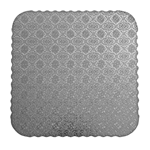 O'Creme Silver Scalloped Corrugated Square Cake Board, 10", Pack of 10