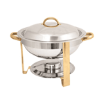 Stainless Steel Round Chafer with Gold Accents, 4 Quart