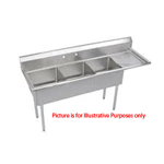 LJ2020-3R Three Compartment NSF Commercial Sink With Right Drainboard - Bowl 20 x 20