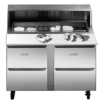 Traulsen UPT7230-DD-SB 72" 30 Pan Sandwich / Salad Prep Table with Four Drawers and Stainless Steel Back