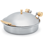 Vollrath Induction Chafer, Large Round, 6 Qt. (5.8 l), Brass Trim w/Porcelain Food Pan