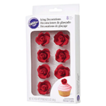 Wilton Red Roses Icing Decorations - Pack of 8