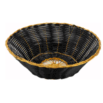 Winco Bread Basket Round Black Vinyl Cord W/ Gold Trim - 8