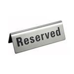 Winco RVS-4 "Reserved" Sign, 4-3/4" x 1-3/4"; St. Steel
