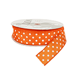 Wired Edge Orange with White Dots Satin Ribbon, 1-1/2" Wide, 50 Yards