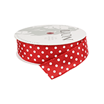 Wired Edge Red with White Dots Satin Ribbon, 1-1/2" Wide, 50 Yards